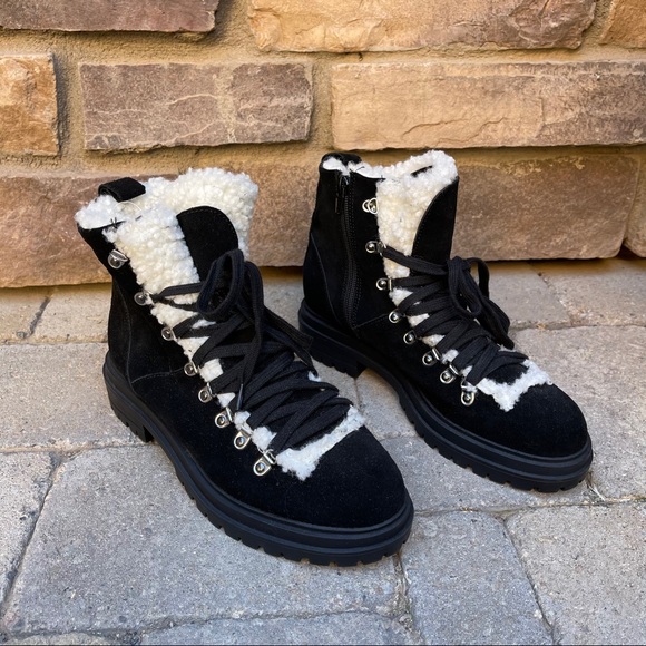 NWOB Steve Madden Resa Faux Shearling Black Suede - Picture 2 of 6